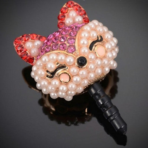 Cute Cat Head Crystal Earphone Dust plug For Iphone 5s Accessories - Fashion Pearl Cell Phone Dust Plug